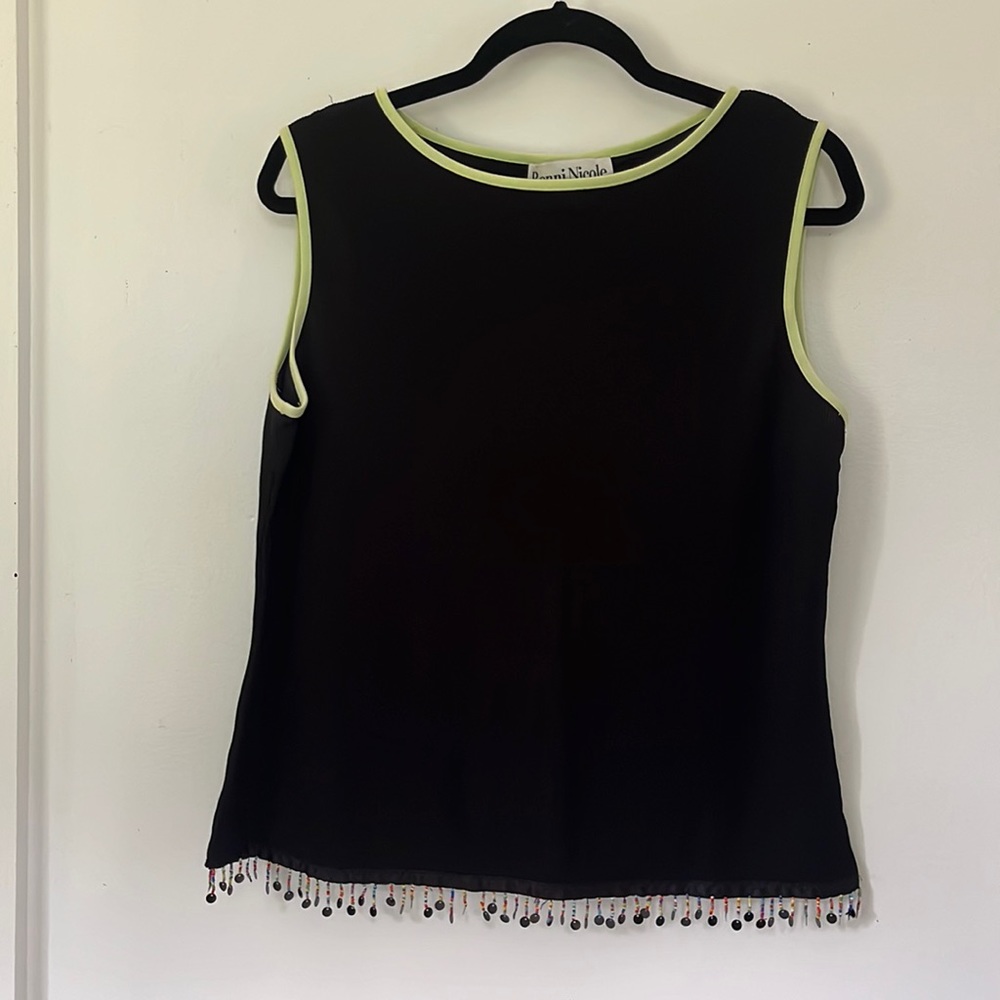 Vintage Ronni Nicole Black and Lime Green Beaded Tank